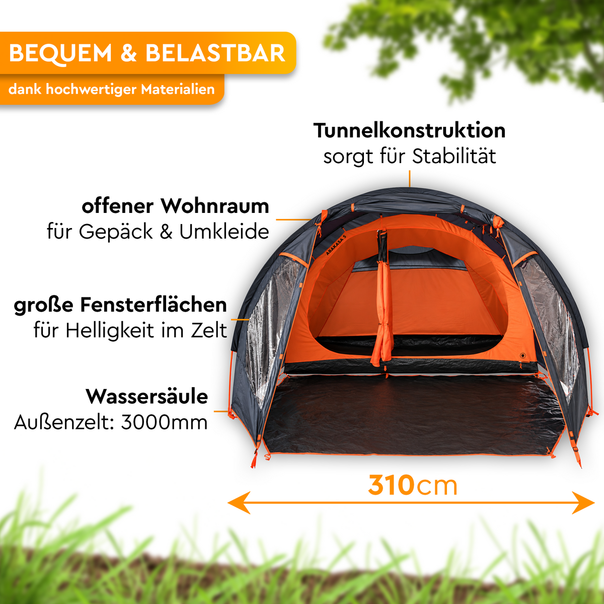 ABAKASA 5 | 5 Personen Familien Tunnelzelt