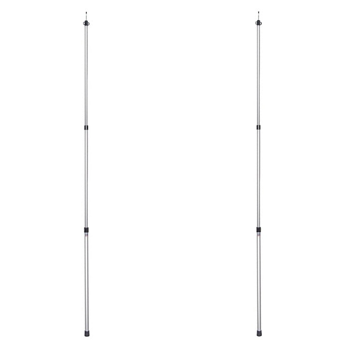 Zwei Aluminium-Teleskopstangen von Tambu Outdoor, silberfarben, mit schwarzen Griffen und Verstellmechanismen