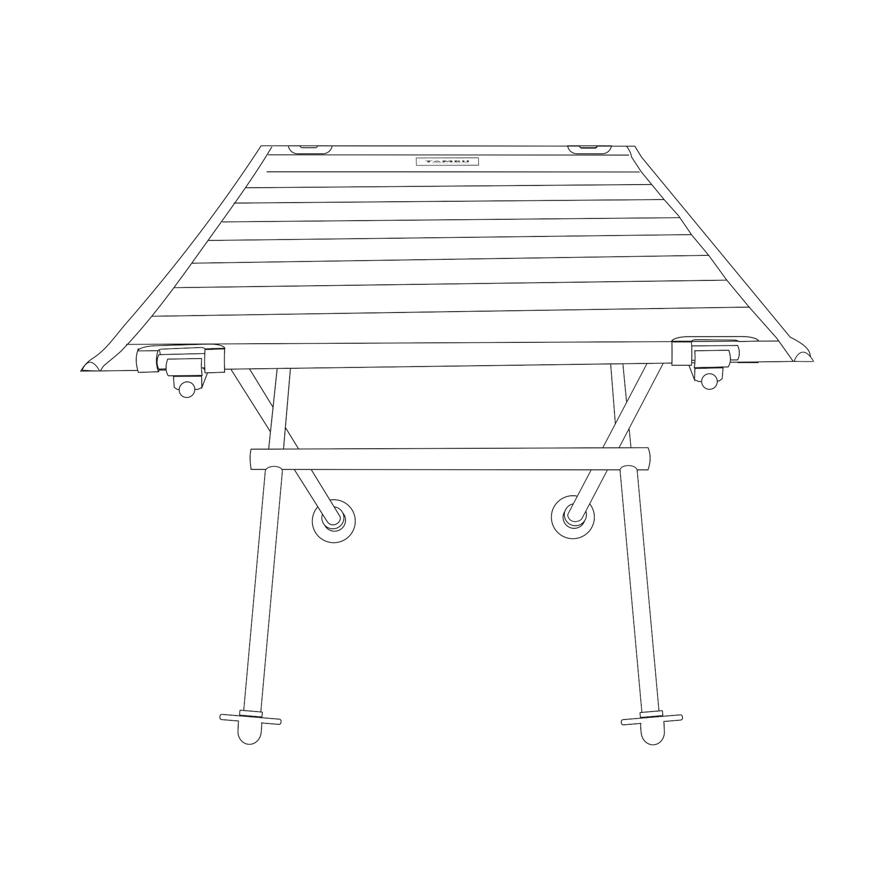 Skizze des leichten Campingtischs BATISTA von Tambu Outdoor mit Aluminiumplatte und klappbaren Beinen