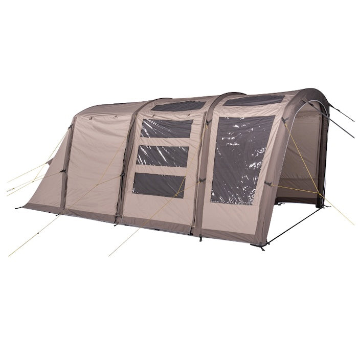 BISALA 4 Familien Tunnelzelt AIR von Tambu Outdoor in Beige mit großen Fenstern und mehreren Abteilen für 4 Personen