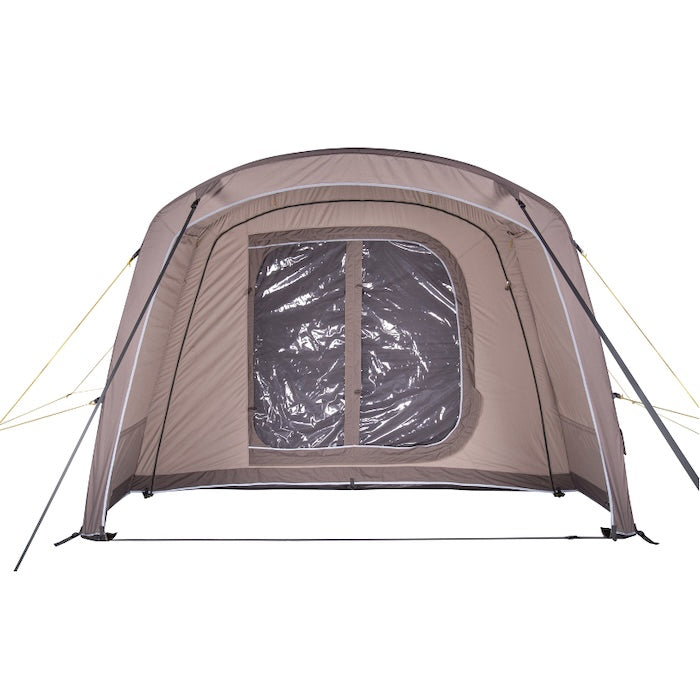 BISALA 4 Familien Tunnelzelt AIR von Tambu Outdoor in Beige mit großem transparentem Fenster und stabilen Abspannleinen