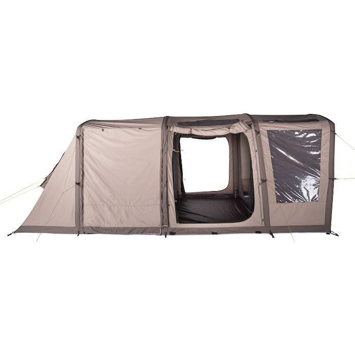 BISALA 5 Familien Tunnelzelt AIR von Tambu Outdoor in Beige, für 5 Personen, mit drei Kammern und transparentem Fenster, seitiche Ansicht