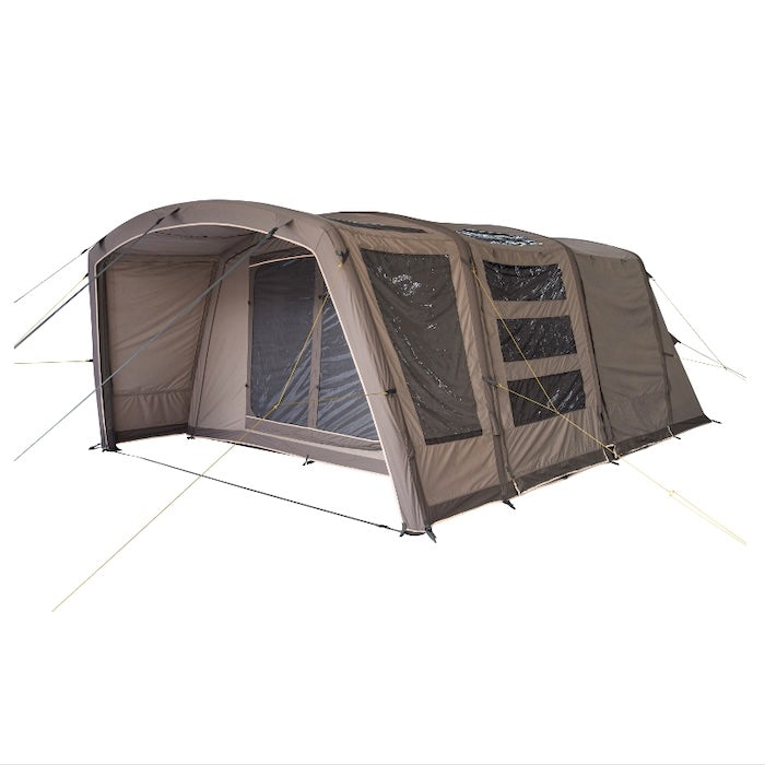 BISALA 5 Familien Tunnelzelt AIR von Tambu Outdoor in Beige mit fünf Personen Kapazität, mehreren Fenstern und großem Eingangsbereich
