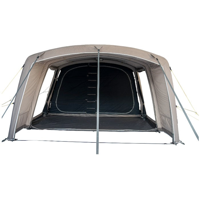 BISALA 4 Familien Tunnelzelt AIR von Tambu Outdoor in Beige mit offenem Eingangsbereich und schwarzem Innenzelt, geeignet für 4 Personen