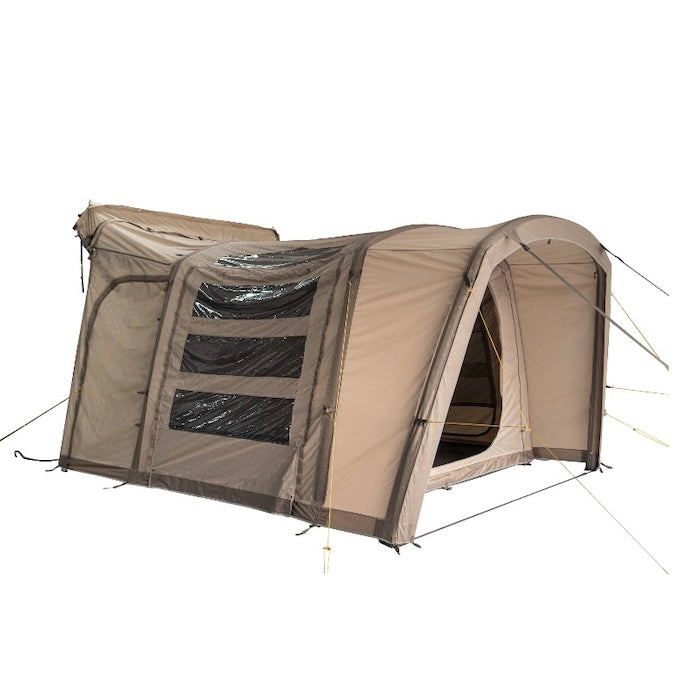 BISALA VAN Busvorzelt AIR von Tambu Outdoor, beige, mit transparenten Fenstern und mehreren Abspannleinen