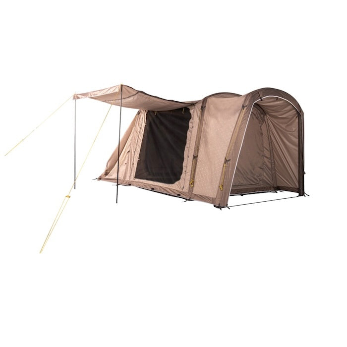 BISALA VAN Busvorzelt AIR von Tambu Outdoor in Beige mit aufgespanntem Vordach und großem Moskitonetzfenster