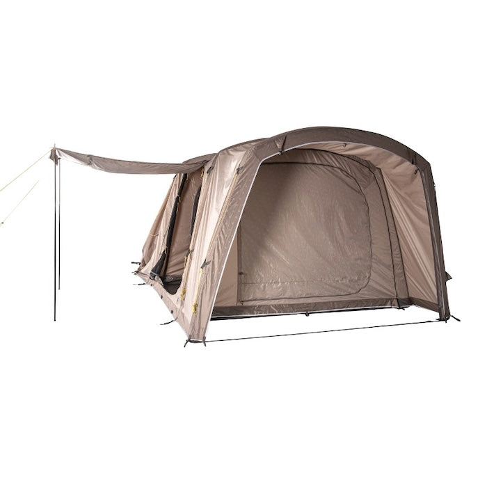 BISALA VAN Busvorzelt AIR von Tambu Outdoor in beige, aufgestellt mit geschlossenem Eingang und seitlichem Sonnenschutz