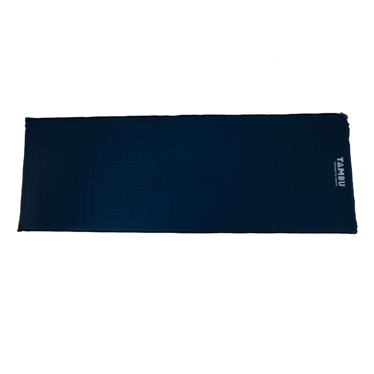 Dunkelblaue NALA Camping Matte Comfort 5.0 von Tambu Outdoor, rechteckig und flach liegend mit weißem Tambu-Logo