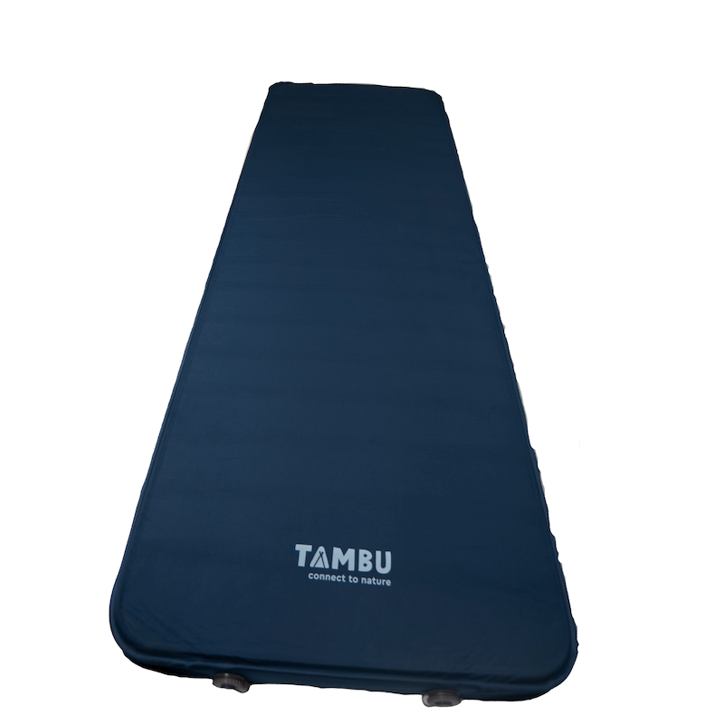 Dunkelblaue NALA Camping Matte Comfort 3D 7.5 oder 10.0 von Tambu Outdoor mit abgerundeten Ecken und Logo 'TAMBU connect to nature'