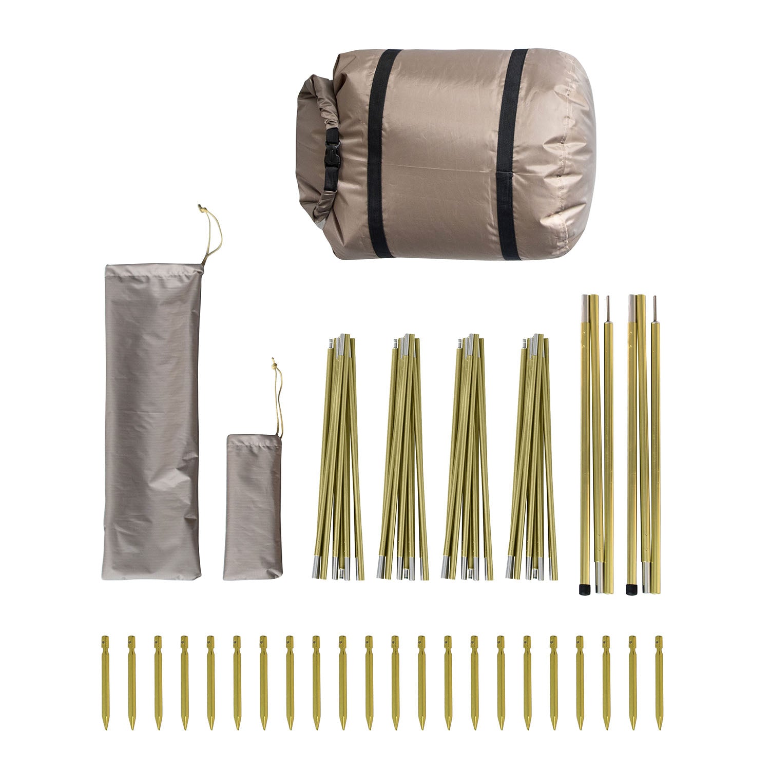 Komplettes Set des AGNIKUNDA 4-Personen Trekking Vis-à-Vis Zelts von Tambu Outdoor mit Zeltstangen, Heringen und Aufbewahrungssäcken
