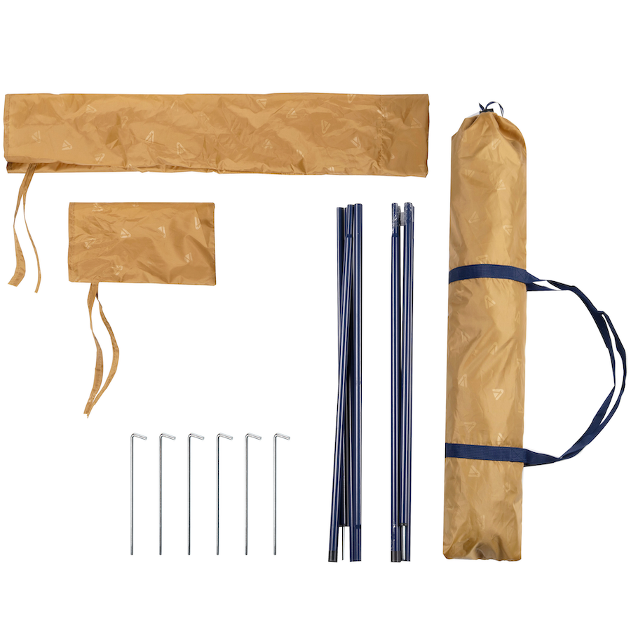 CHADA Sonnensegel-Set von Tambu Outdoor mit gelber Tragetasche, zwei Stofftaschen, sechs Metall-Heringe und zwei schwarze Gestängeteile