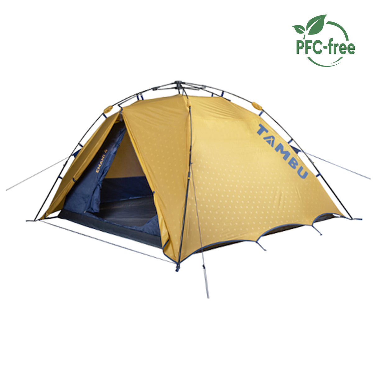 Gelbes Schnellaufbauzelt EMANI 4 von Tambu Outdoor für 4 Personen mit offenem Eingang und PFC-freiem Material