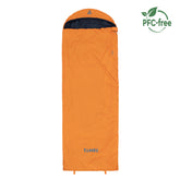 Oranger Deckenschlafsack HASA 950 von Tambu Outdoor mit schwarzem Innenfutter und PFC-frei-Logo