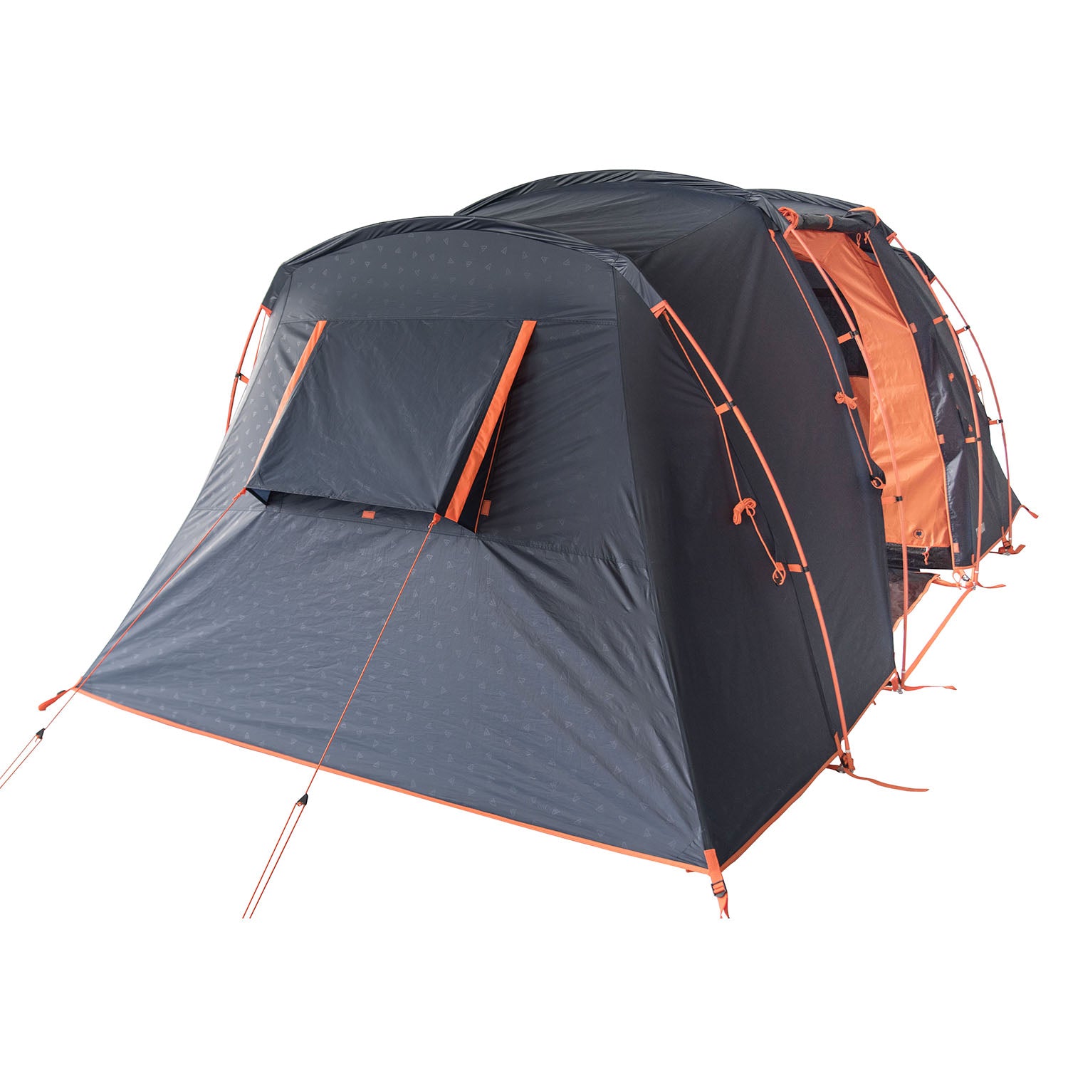 MANDAPA 4 Familienzelt von Tambu Outdoor, für 4 Personen, Vis-à-Vis-Aufteilung, blau mit orangenen Abspannleinen und Eingängen