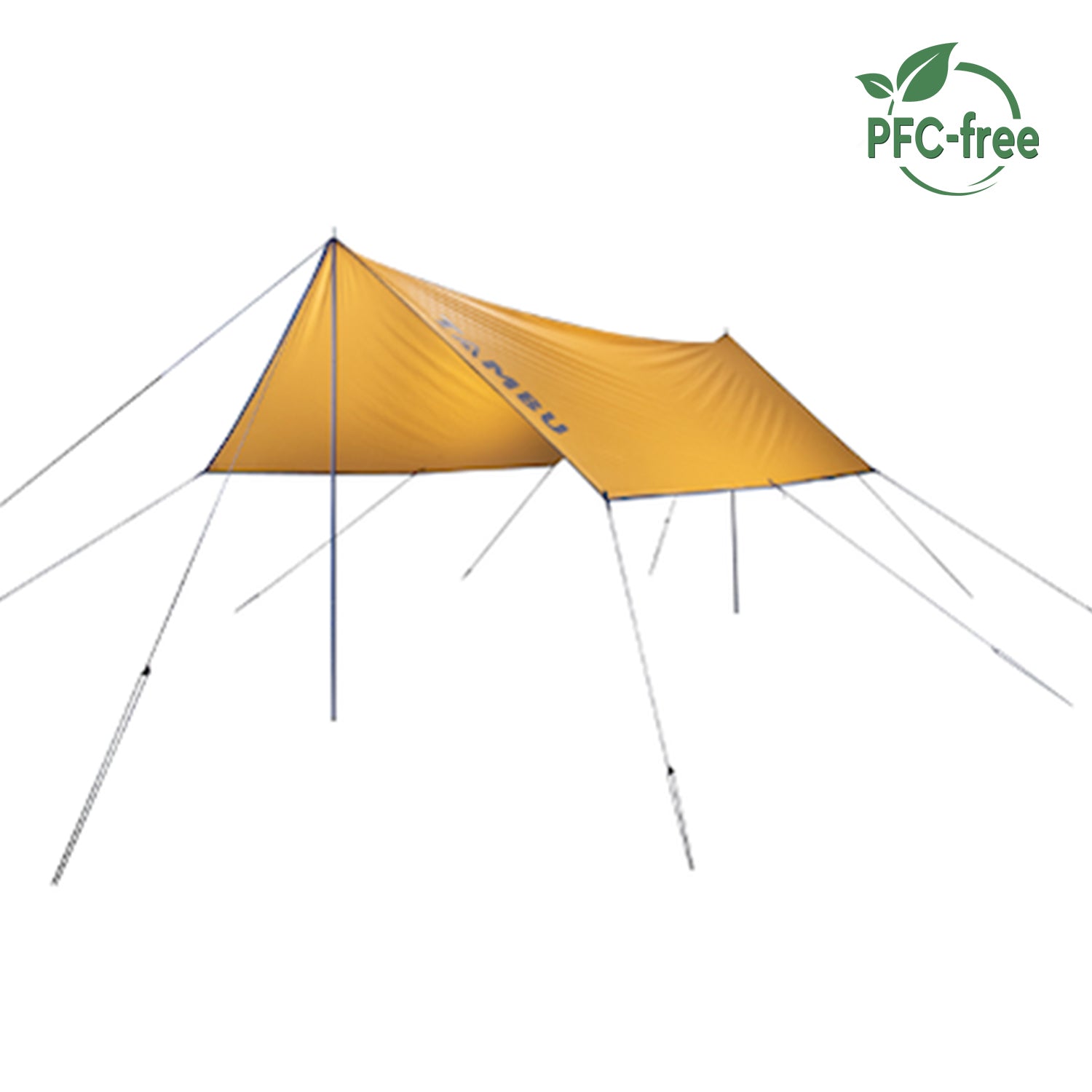 Gelbes Sonnensegel PALA von Tambu Outdoor mit Aufstellstangen und Abspannleinen, PFC-frei