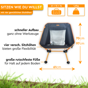 BATASA COMFORT | Leichter Campingstuhl mit vier Sitzhöhen