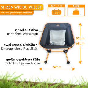 BATASA | Lightweight camping chair with two seat heights